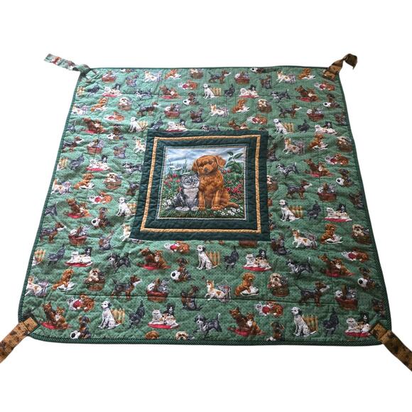 Best Friends Quilted Throw Wall Hanging Dog Cat Pets Dalmatians Cranston Fabrics - Picture 1 of 6